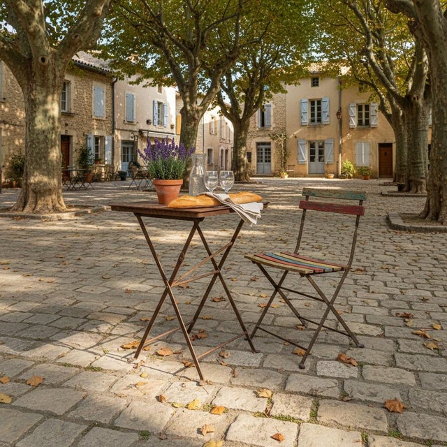 French bistro table executed in iron. france, 1930s. the folding construction combines practical function with the...