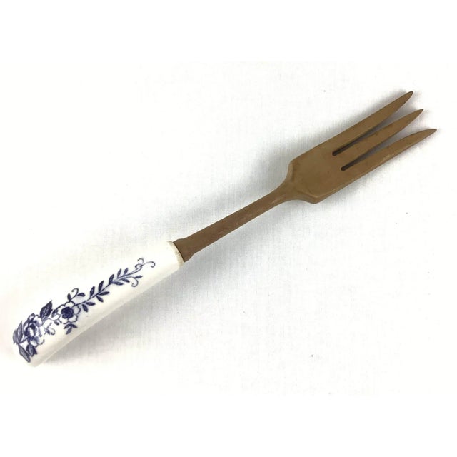 1920s Delftware Style Ceramic and Wood Fork For Sale - Image 5 of 5