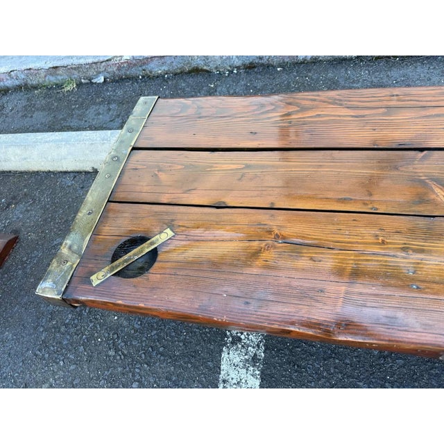 Farmhouse Vintage Farmhouse Rustic Style Liberty Ship Hatch Cover Trestle Base Coffee Table For Sale - Image 3 of 15