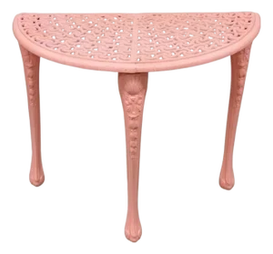 Vintage Italian Neoclassical Style Cast Aluminum Pink Demilune Console Table