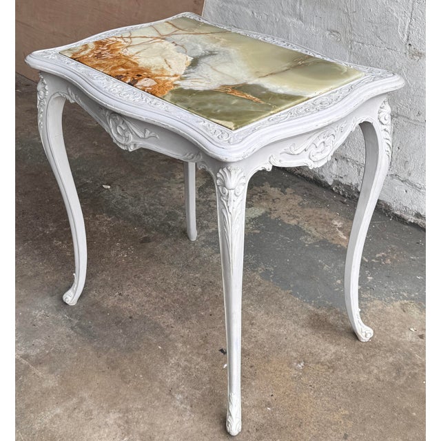 French Provincial End Table With the Onyx Top For Sale - Image 12 of 12