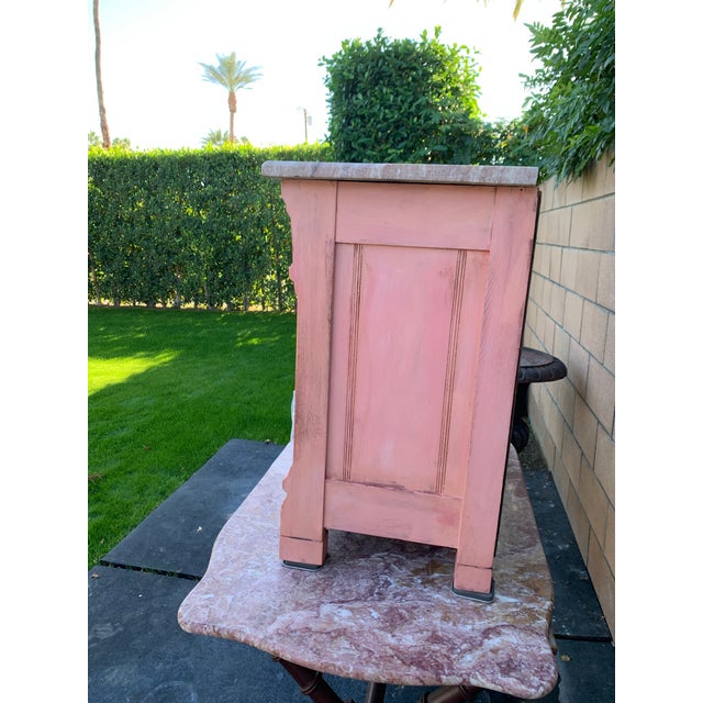 Antique Rustic Eastlake Spoon Carved Pink Commode W Marble Top For Sale - Image 4 of 11