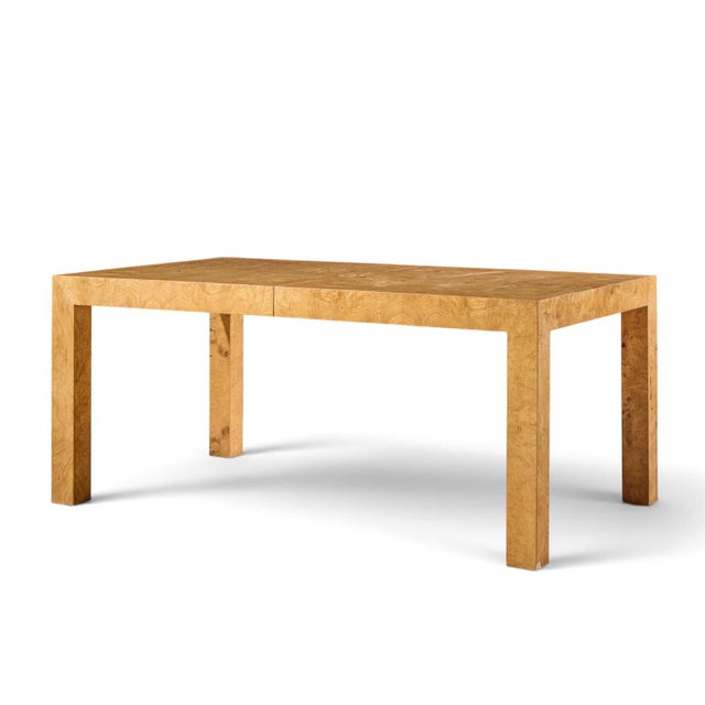 Brown Milo Baughman for Thayer Coggin Mid Century Burlwood Expanding Dining Table With 2 Leaves For Sale - Image 8 of 13