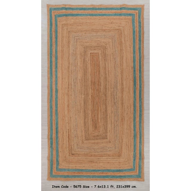 Turquoise Blue Double Border Rectangle Jute Handmade Rug 4'x6' Ft. For Sale - Image 12 of 13