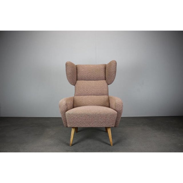 Mid-Century Wingback Lounge Chair in Pink Fabric, Former Czechoslovakia, 1970s For Sale - Image 3 of 11