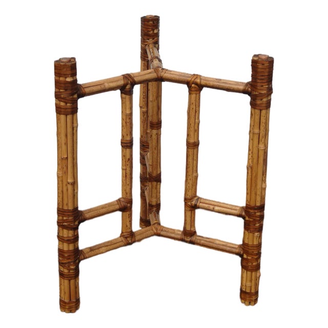 Vintage McGuire Style Bamboo Dining Table Base W Leather Straps No Glass Top For Sale