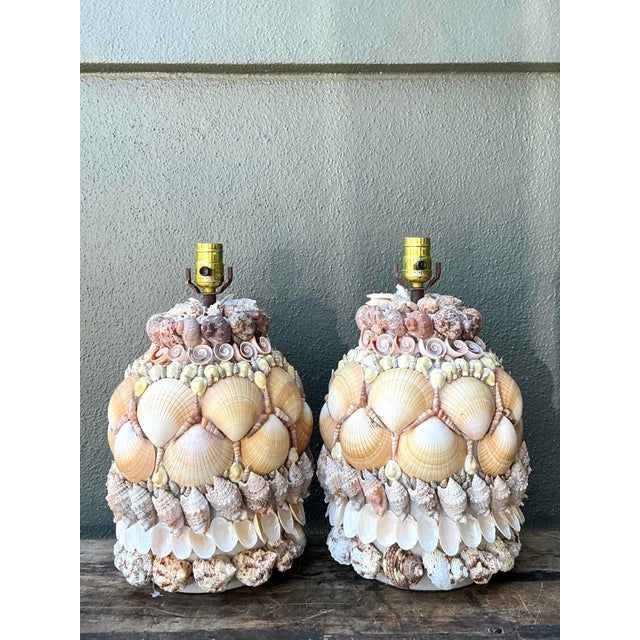 Vintage Shell Encrusted Lamps - A Pair For Sale - Image 4 of 12
