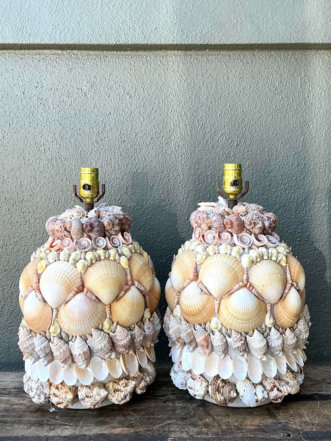 Vintage Shell Encrusted Lamps - A Pair - Back view