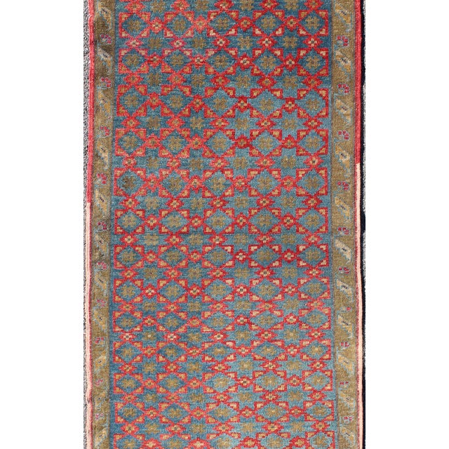 Turkish Konya rug with all-over floral Lattice design in red, blue, olive green, rug TU-DUR-3418, country of origin /...