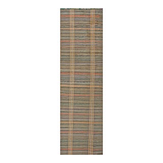 1930s Multicolor Stripe Antique American Rag Rug 3'4" X 12'0" Handknotted Wool Carpet For Sale