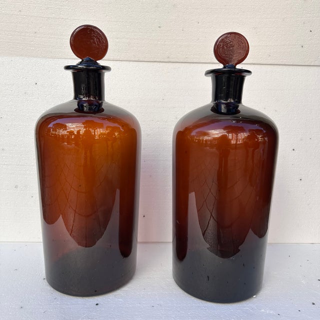 Glass Apothecary Jars in Amber Glass, Spain, 1940s, Set of 2 For Sale - Image 7 of 18