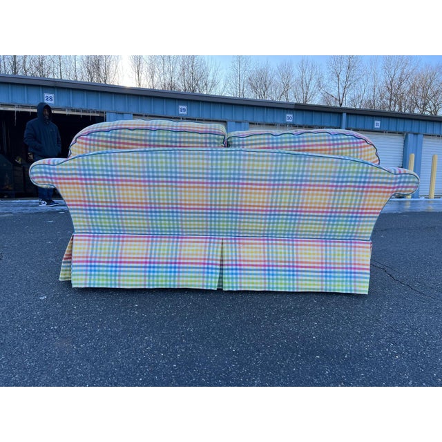 1990s 1990s Colorful Tailored Custom Upholstered English Roll Arm Style Sofa For Sale - Image 5 of 6