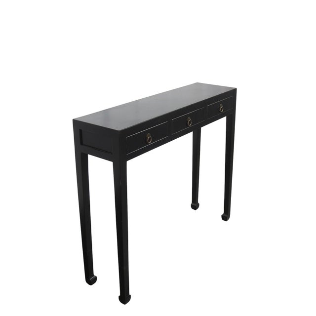 Black Black Vintage Chinese 37" Long 3-Drawer Console Table For Sale - Image 8 of 9
