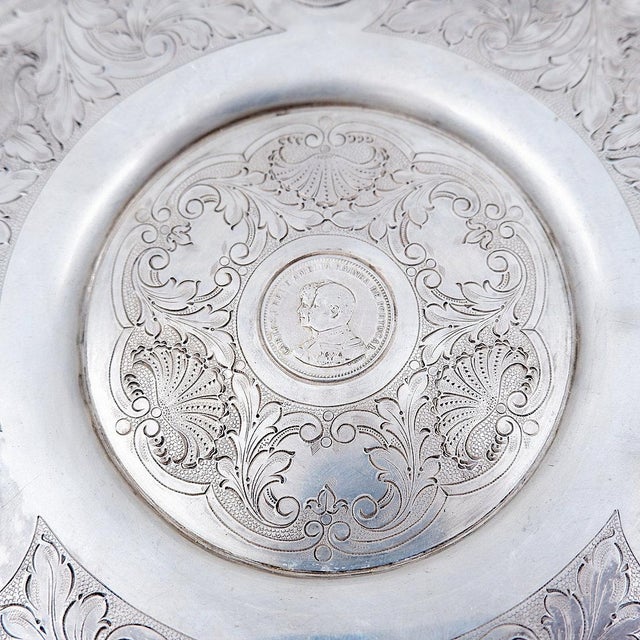Antique Silver Plate with Four Portuguese Coins, 1900s For Sale - Image 10 of 13