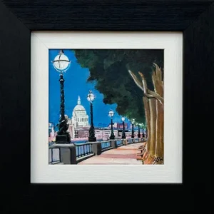 Angela Wakefield, Miniature Painting of Victoria Embankment London & St Pauls Cathedral at Night 2, 2024