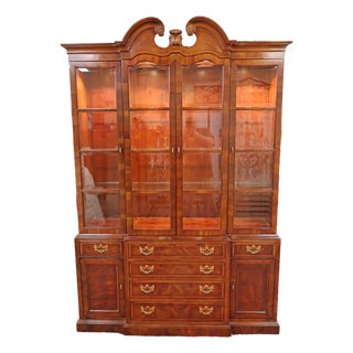 Henredon Aston Court Burl Wood Beveled Glass Bookcase China Cabinet Breakfront For Sale