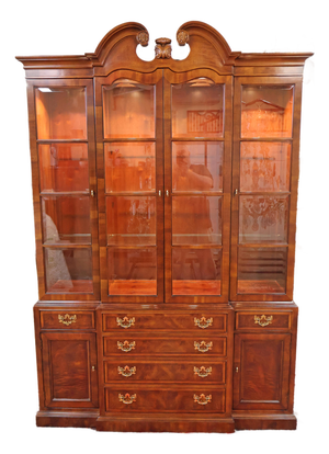 Henredon Aston Court Burl Wood Beveled Glass Bookcase China Cabinet Breakfront