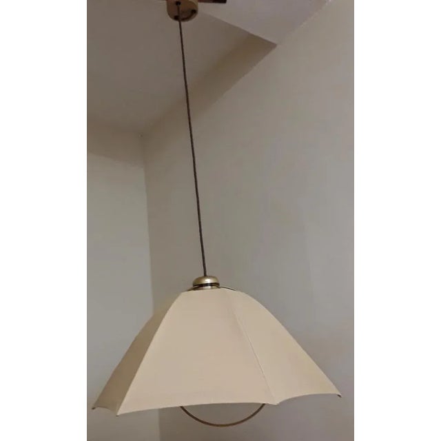 1970s Austrian Height-Adjustable Ceiling Lamp with Beefed Fabric Screen of Brass Mounting from Vest, 1970s For Sale - Image 5 of 9