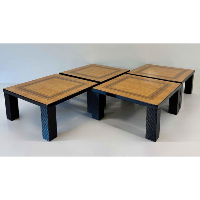 Paint Large Modular Coffee Table with Four Matching Elements with Wood Inlay, 1980s, Set of 4 For Sale - Image 7 of 15