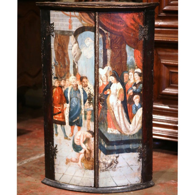 18th Century Italian Painted Corner Cabinet With Biblical Court Scene For Sale In Dallas - Image 6 of 10