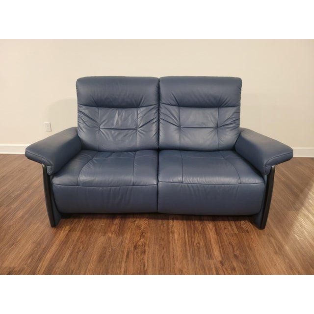 Stressless Mary Sofa & Loveseat — Blue Paloma Leather For Sale - Image 9 of 18