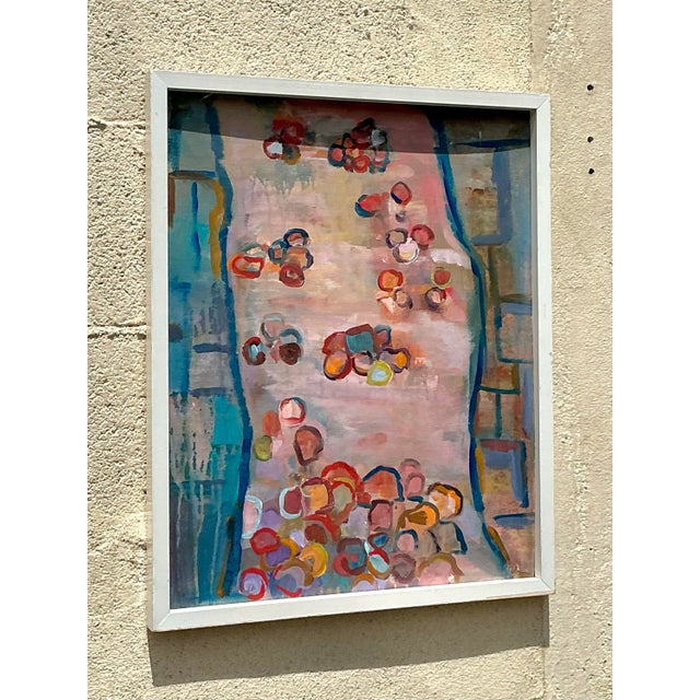 Cerulean Vintage Boho Original Abstract Oil on Canvas For Sale - Image 8 of 12