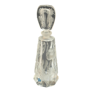 Vintage Hand Cut Thick Crystal Etched Satin Floral Scene Elegant Perfume Bottle