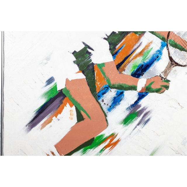 Signed Contemporary Tennis Player, Mixed Media on Canvas For Sale - Image 4 of 6