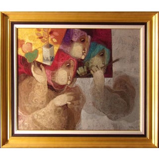 Sunol Alvar "La Flautista en Grapa" Art Oil Painting with Custom Frame Hand Signed For Sale
