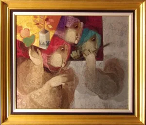 Sunol Alvar "La Flautista en Grapa" Art Oil Painting with Custom Frame Hand Signed