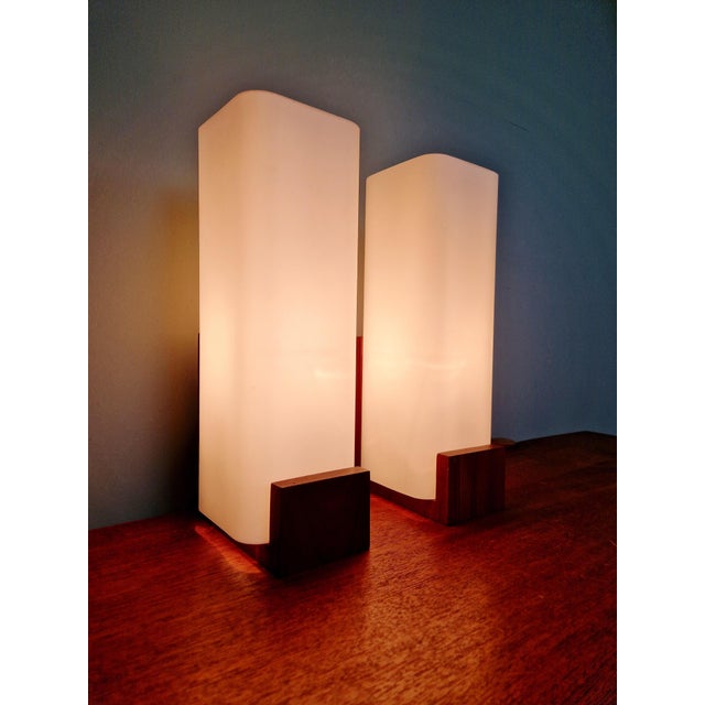 Philips Teak and Satin White Opaline Wall Lights by Louis Kalff for Philips, 1960s, Set of 2 For Sale - Image 4 of 17