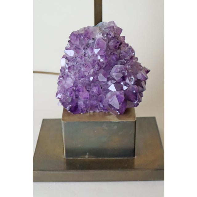 Amethyst Table Lamp in Brass with Silk Lampshade, 1970s For Sale - Image 15 of 18