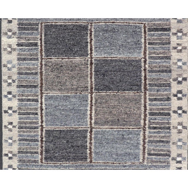 Early 21st Century Modern Scandinavian/Swedish Design Rug in Blue, Charcoal, Gray and Cream For Sale - Image 5 of 13