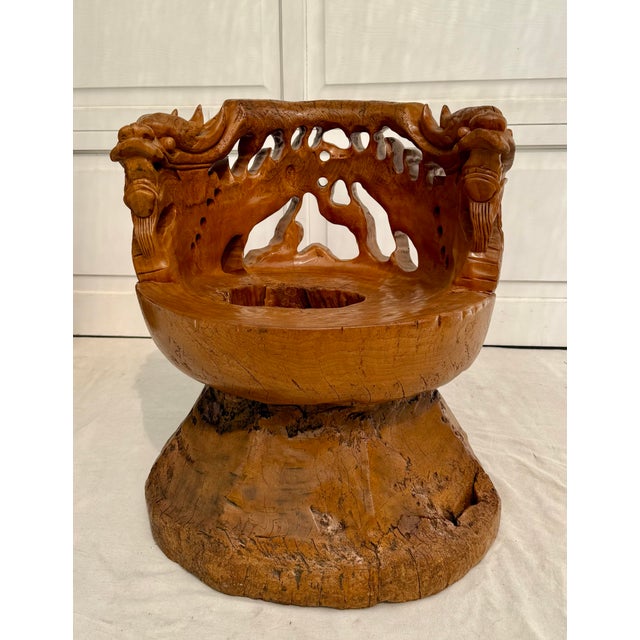 Chinoiserie Hand-Carved Asian Sculptural Dragon Root Wood Throne Chair For Sale - Image 3 of 12