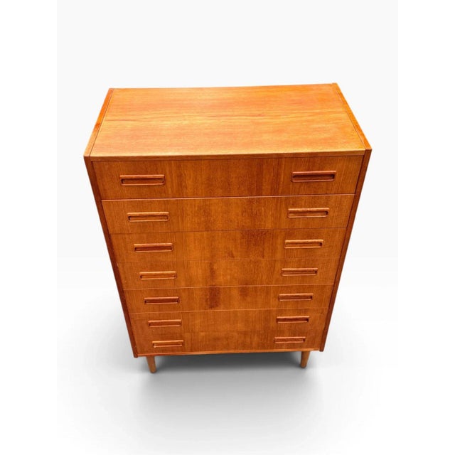 Mid 20th Century Mid-Century Danish Modern Teak Tallboy Dresser | Chest of Drawers With Carved Pulls For Sale - Image 5 of 15
