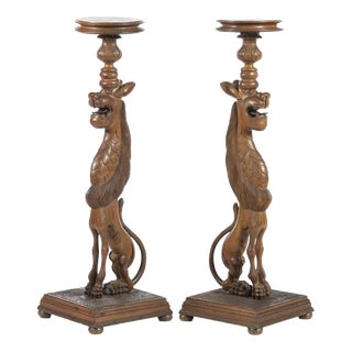 Zoomorphic Columns in Oak, 19th Century, Set of 2 For Sale