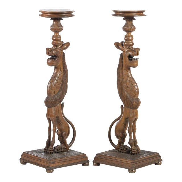 Zoomorphic Columns in Oak, 19th Century, Set of 2 For Sale