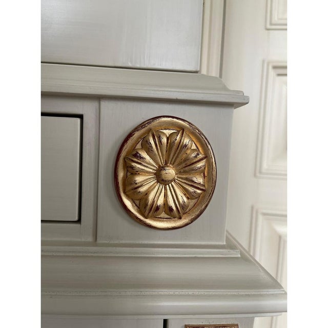 Beige Vintage Painted Oak Vitrine Cabinet with Giltwood Details by Jean-Rémy Couradette, 1998 For Sale - Image 8 of 10