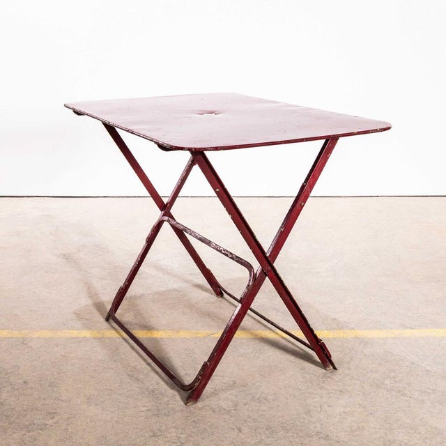 French Dark Red Metal Folding Dining Table, 1950s For Sale - Image 9 of 9