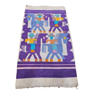 Vintage Southwestern Pictorial Kilim Area Rug, Handwoven Pictorial Design, Lavender & Ivory, 3’ X 5’ For Sale