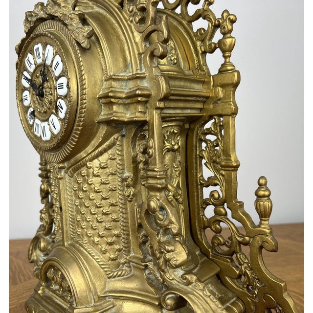 Vintage Brass Mantel Clock For Sale - Image 13 of 18