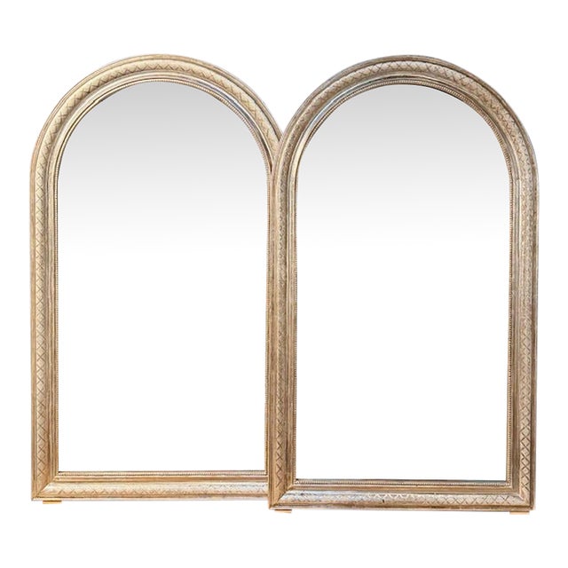 Gorgeous Pair of Silver Louis Philippe Mirrors With Arch Top For Sale