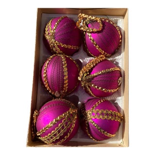 Vintage West Germany Hot Pink Ball Ornaments- Set of 8 For Sale