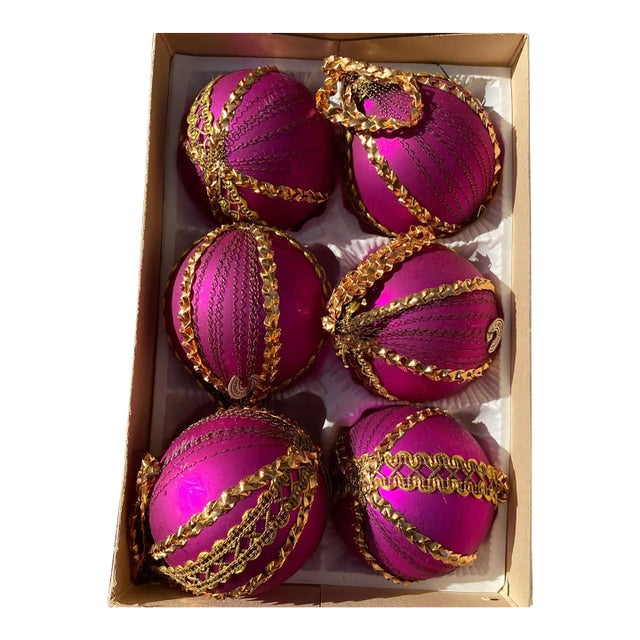 Vintage West Germany Hot Pink Ball Ornaments- Set of 8 For Sale