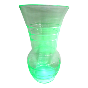 Depression Era Large Green Uranium Glass Vase Ribbed Style With Flared Rim 4868b