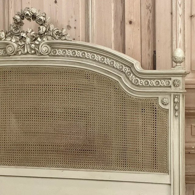 19th Century French Louis XVI Painted Queen Bed With Caning For Sale - Image 10 of 18