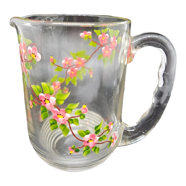 Vintage Hand Painted Apple Blossoms Milk/Cream Pitcher For Sale