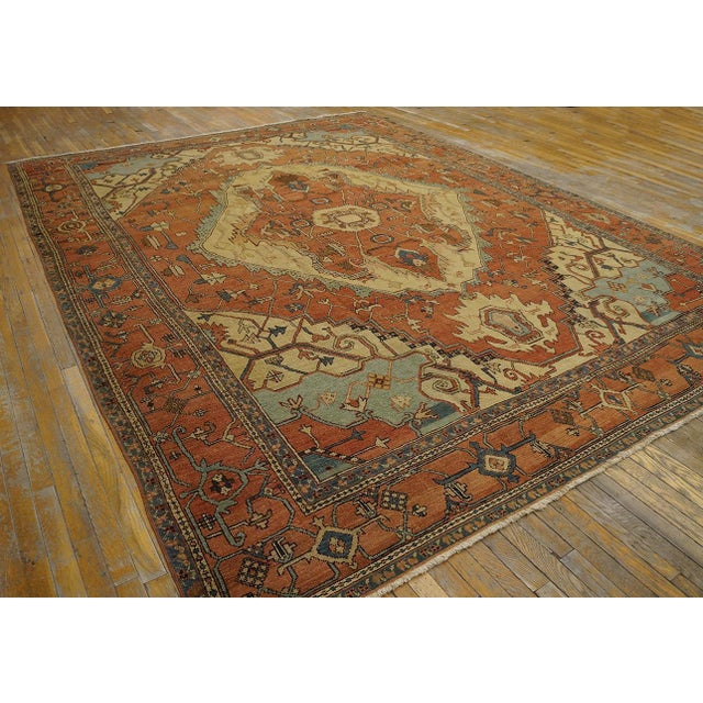 Radiant Orange Terra Cotta Color With Great Medallion Design Antique Serapi Rug For Sale In New York - Image 6 of 12
