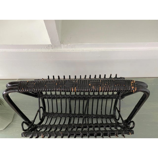 Black Bamboo & Rattan Black Magazine Rack, 1960s For Sale - Image 8 of 12