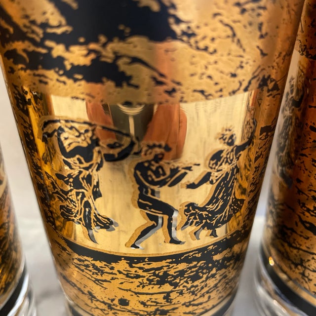 Metal 1950s Black and Gold Dancing Motif Cocktail/ Highball Glasses Signed - Set of 6 For Sale - Image 7 of 13